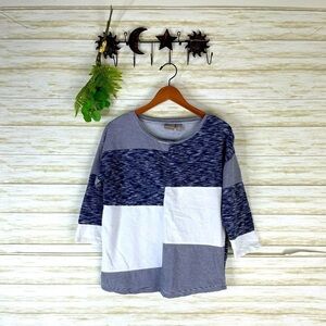 Chico’s Patchwork Striped Colorblock 3/4 Sleeve Tee